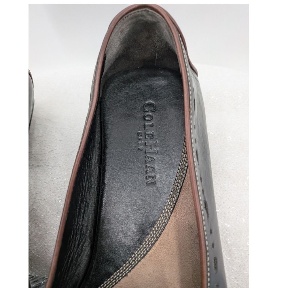 Career Professional Cole Haan City Black Leather Floral Pointed Toe Loafers 7.5M - Picture 6 of 8